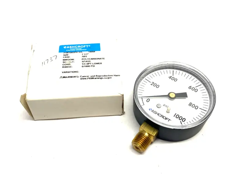 Used ASHCROFT PRESSURE GAUGE 2-1/2" BRASS 0-1000PSI 1/4" NPT Valves/Fittings | Maverick Industrial Sales #1112189