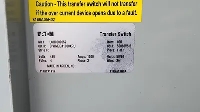 1000 AMP Service Entrance Rated ATS 480V NEMA 3R Isolation Bypass EATON Outdoor