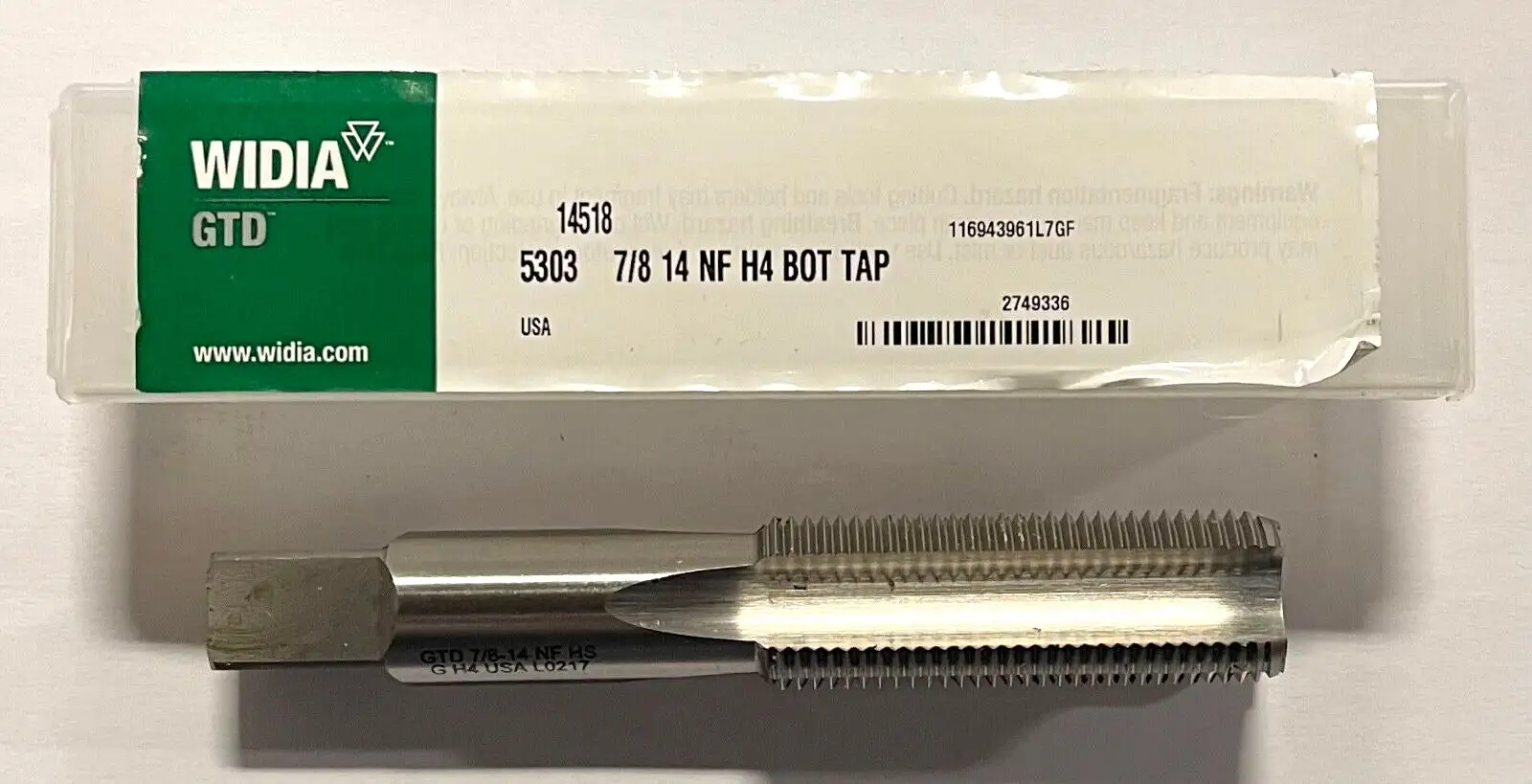 WIDIA 7/8-14NF HSS Hand Tap 4 Flute H4 Bottoming Tap USA Made