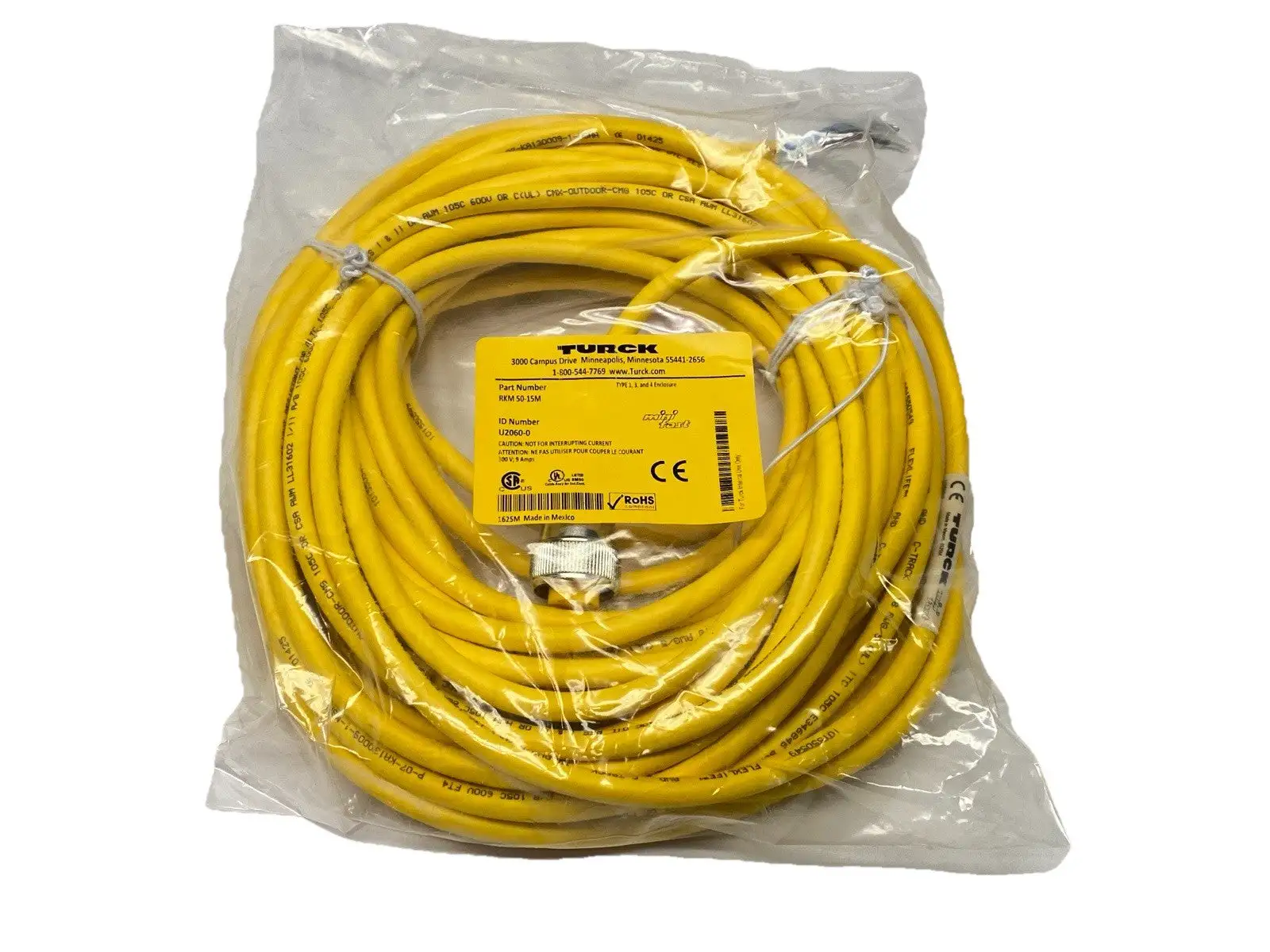 NEW TURCK MINI FAST ACTUATOR SENSOR CABLE 7/8" FEMALE 5-PIN 15M U2060-0