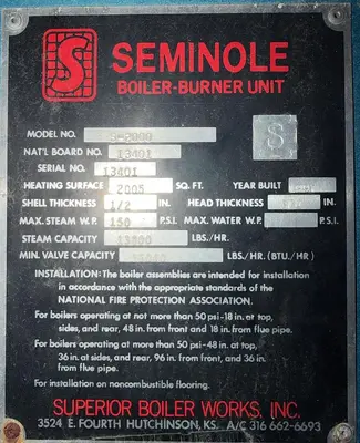 USED 1997 SUPERIOR BOILER 6-5-2000