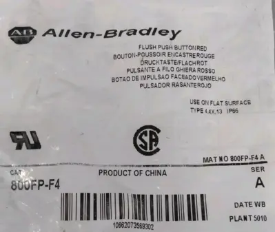 Allen Bradley 800FP-F4/A Flush Push Button Switch Loc5E3/1