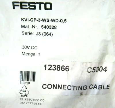 NEW FESTO KVI-CP-3-WS-WD-0,5 CONNECTING CABLE 540328 KVICP3WSWD05
