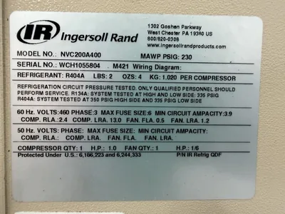 Used INGERSOLL RAND NVC200A400 Refrigerated Air Compressor Dryers Georgia US | The Equipment Hub #1502582