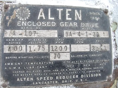 Alten 30:1 Unidrive Gearbox Bolling #4 Unidrive Mixer