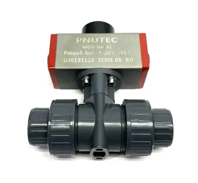 USED PNUTEC PNEUMATIC ACTUATOR W/ 2-WAY TRUE UNION PVC BALL VALVE