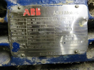 200 hp ABB AC Motor 1185 Rpm 575v
