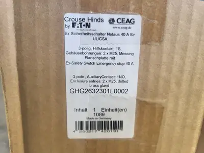 New | in-Stock CROUSE-HINDS GHG2632301L0002 Switchgears British Columbia CA | Lenmark #242102