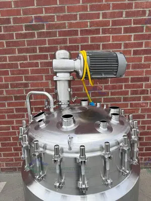 USED FELDMEIER 400 LITER STAINLESS STEEL JACKETED REACTOR 100 PSI/FV W/ 3 HP MOTOR