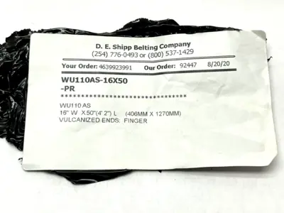 WU110AS-16X50-PR | D.E. Shipp  Vulcanized Belt 16" W x 50" L - New Other