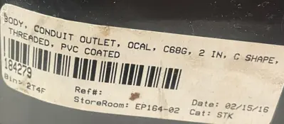 NEW PLASTI-BOND REDH20T C68G CONDUIT OUTLET 2INCH