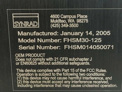 USED SYNRAD FHSM30-125