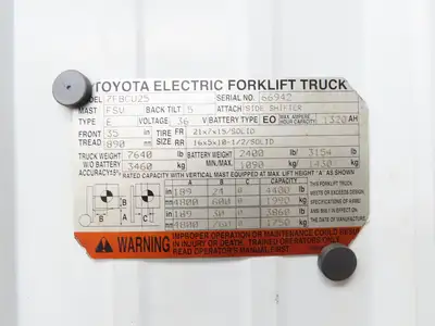 Toyota Electric Forklift Steering Wheel & Column Removed From 7FBCU25