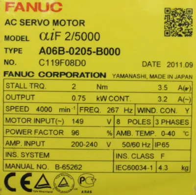 NEW FANUC A06B-0205-B000 SERVO MOTOR AIF 2/5000 A860-2000-T301 A06B0205B000
