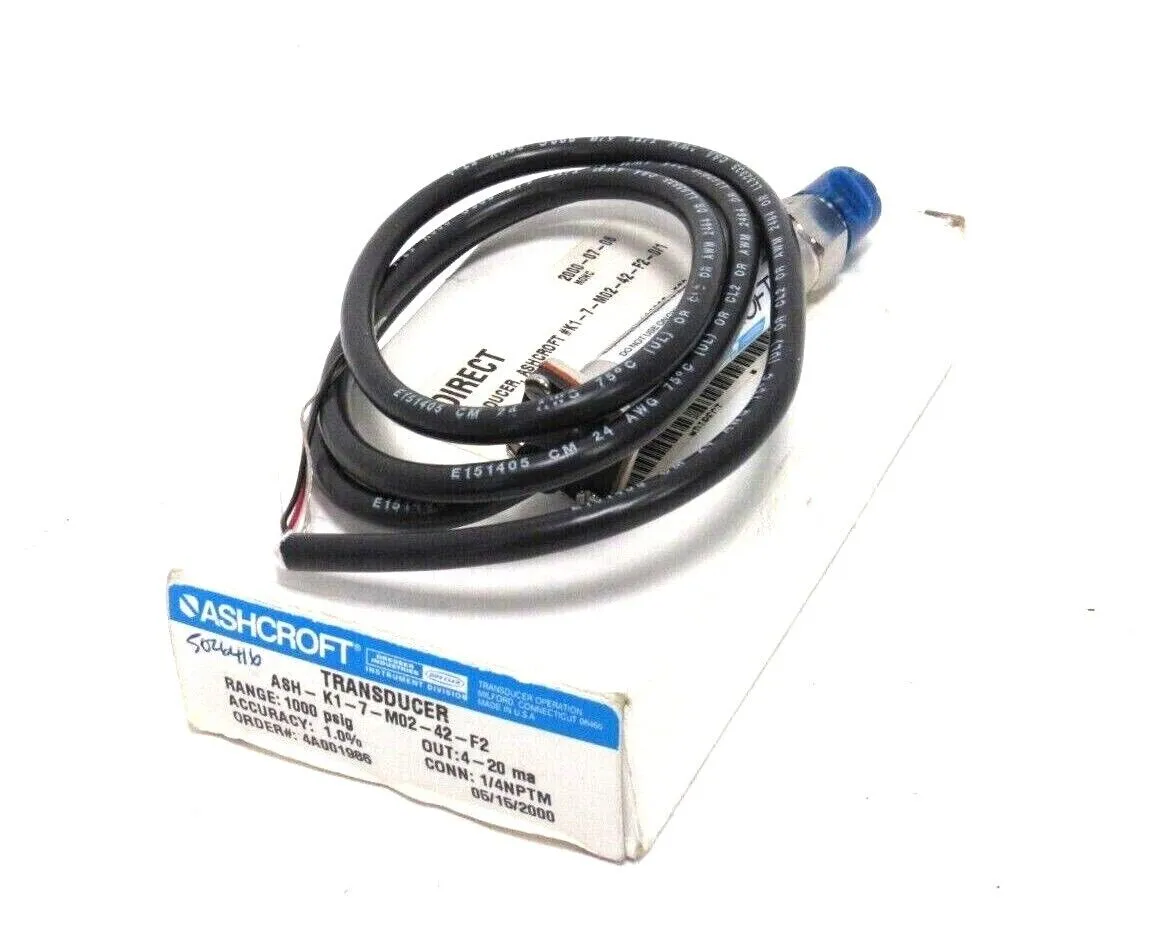 NEW ASHCROFT ASH-K1-7-M02-42-F2 PRESSURE TRANSDUCER 1000 PSIG ASHK17M0242F2