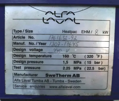 Alfa-Laval P-615 fuel/lube oil purifier, 316SS.