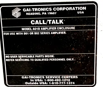 NEW GAI-TRONICS A01B WALL MOUNT ENCLOSURE WBA3976