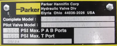NEW PARKER D61VW001C4NYWF VALVE D1VHW004CNYWF