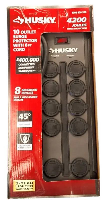 Husky | 8 ft. 10-Outlet Power Surge with Rubber Cover