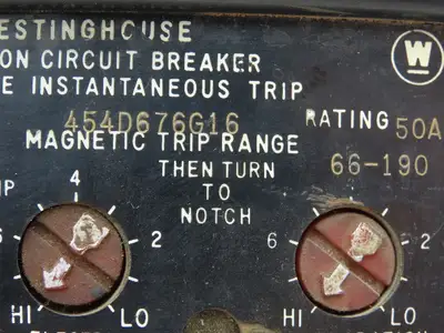 Westinghouse 454D676G16454 Circuit Breaker 50Amp 3 Pole 600VAC Magnetic Trip