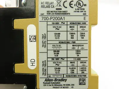 Allen-Bradley 700-P200A1 AC Relay 2 Pole Contactor 10A 600V 2NO 120V Coil Ser E