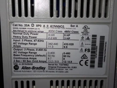 USED 2019 ALLENBRADLEY POWERFLEX 70 / 20AD8P0A0AYNNNC0