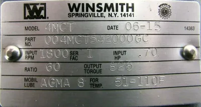 NEW WINSMITH 004MCTS42000GC GEAR REDUCER 60:1 4MCT 1" DIA.