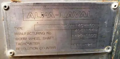 Alfa-Laval SRPX 614 HGV-14CH-50 vegetable oil separator, 316SS.