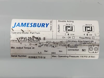 NEW Jamesbury VPVL250 DA B