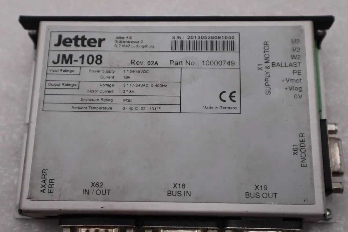 JETTER JM-108 REV 02A PART NO 10000749 Servo Drive STOCK H1069A