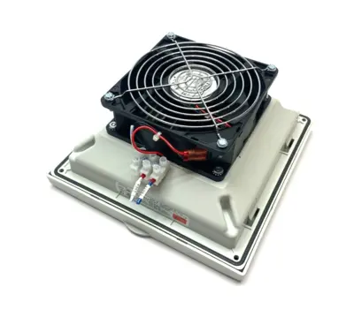 USED HOFFMAN NVENT SIDE MOUNT COOLING FILTER FAN LIGHT GRAY 24V 70CFM