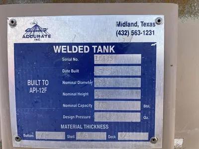 USED 2014 ACCURATE INC 500BBL VERTICAL TANK