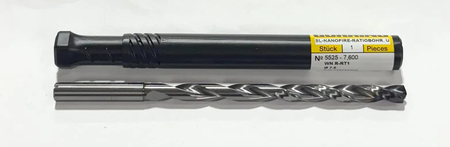 Guhring 7.6mm Solid Carbide Drill 12xD Coolant Thru, 140 Deg, nano-Firex 2 Flute