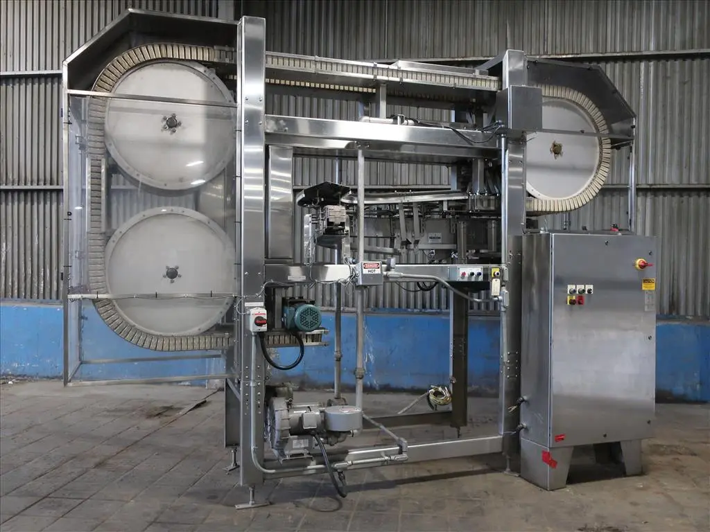 SPC8370  Can and Bottle Cleaning Machine Nercon air type bottle cleaner up-swing gripper air rinser lowerator, up to 125 fpm, Stainless Steel