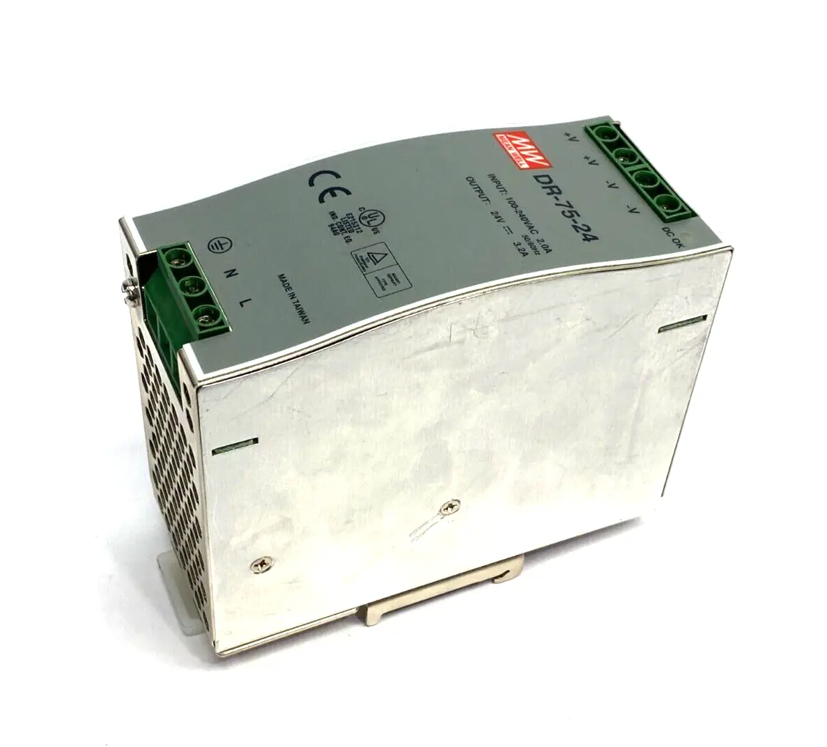 DR-75-24 | Meanwell  Power Supply DIN Rail Mount 100-240VAC 2.0A Input 24V Output - Used