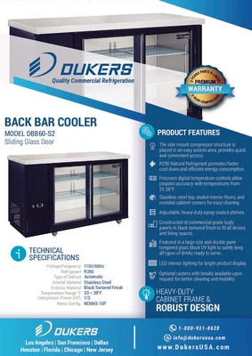 New | in-Stock Dukers New Dukers DBB60-S2 2 Door Bar and Beverage Cooler (Sliding Doors) Bottle Coolers Illinois US | Falcon Restaurant Supply #1376335