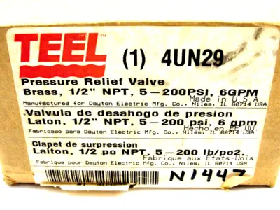 NEW TEEL 4UN29 PRESSURE RELIEF VALVE