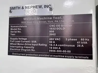 Used 2002 WELDON 1632 GOLD Cylindrical Grinders Including Plain & Angle Head Illinois US | Perfection Global, LLC. #1304927