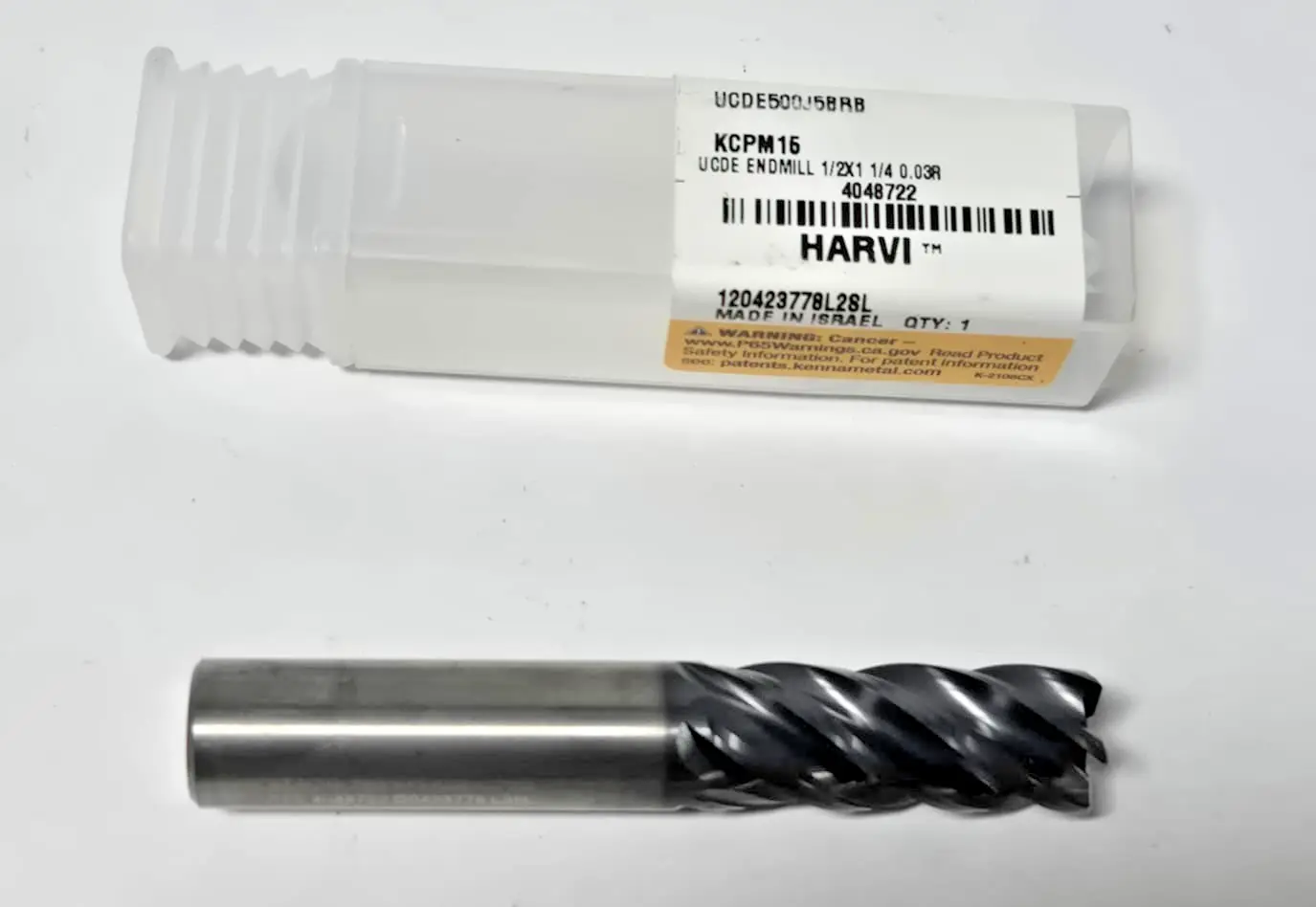 Kennametal Corner Radius End Mill Solid Carbide 5 Flute 4048722 1/2" Dia, 1-1/4"