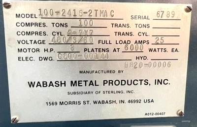 USED WABASH WABASH  PRESS