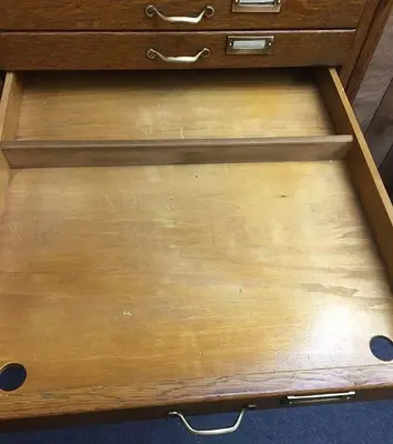 2731-385 Antique Liberty Bureau Makers Oak Multi-Drawer Flat File Cabinet Circa 1930