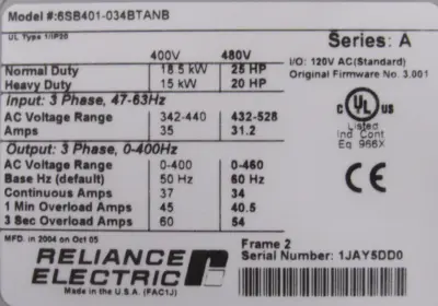 NEW RELIANCE ELECTRIC 6SB401-034BTANB DRIVE 25HP SER.A 6SB401034BTANB