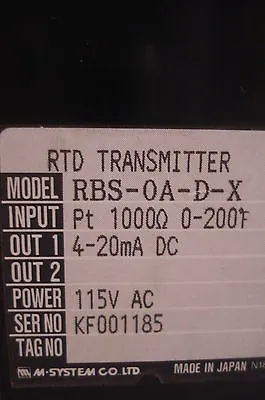 NEW M SYSTEM RTD TRANSMITTER RBS-0A-D-X
