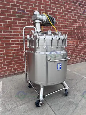 USED FELDMEIER 400 LITER STAINLESS STEEL JACKETED REACTOR 100 PSI/FV W/ 3 HP MOTOR