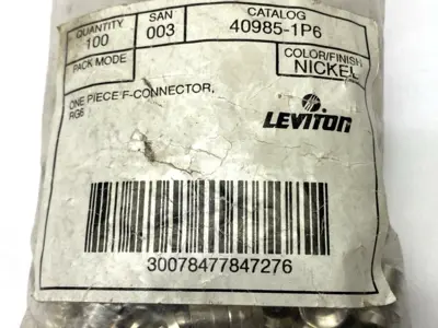 USED LEVITON ONE-PIECE FEMALE CONNECTOR FOR RG6 COAXIAL CABLE PACKAGE OF 99