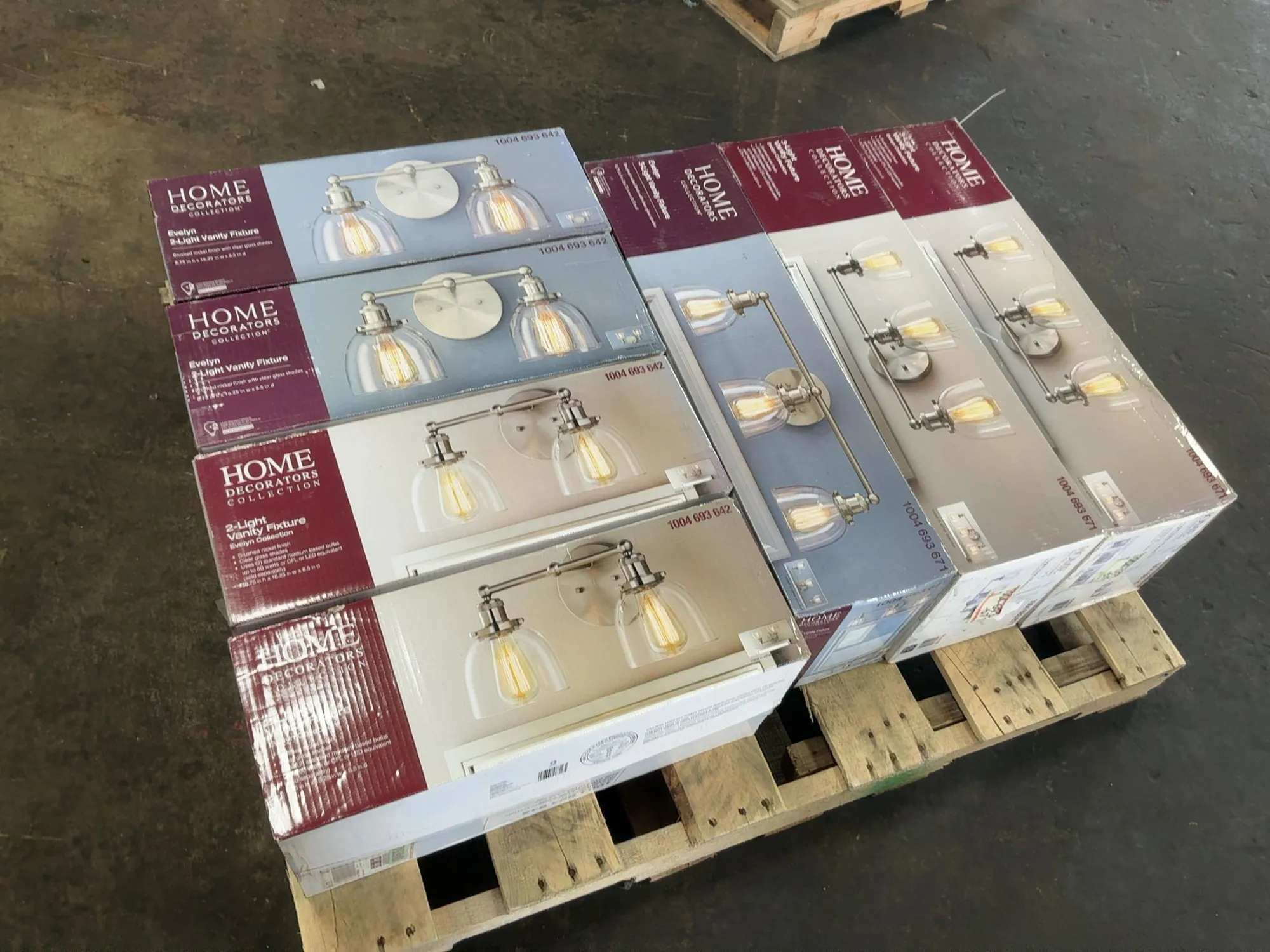 Lot of Home Decorators Collection Evelyn Vanity Light Fixtures, brushed nickel finish with clear gla...