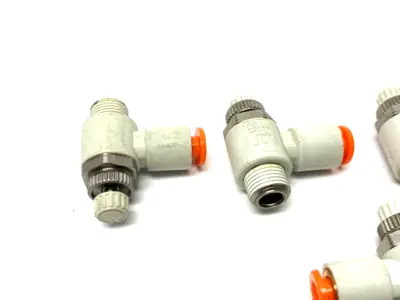 USED SMC PNEUMATIC FLOW CONTROL ELBOW FITTING 3/16" OD TUBE