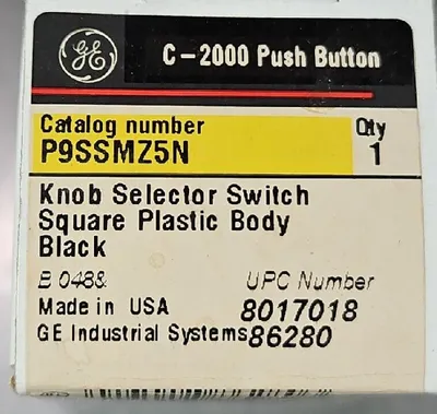 GE P9SSMZ5N Knob Selector Switch Square Plastic Body Black Loc 4E-13