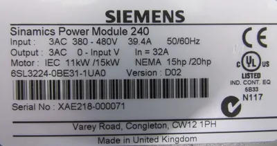 USED SIEMENS 6SL3224-0BE31-1UA0 POWER MODULE 240 6SL3203-0CD23-5AA0