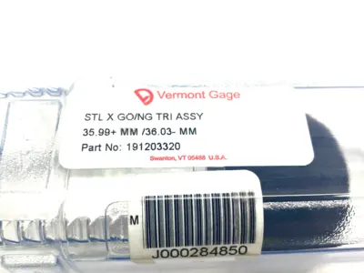 USED VERMONT GAGE TRILOCK GO/NO-GO ASSEMBLY STEEL CLASS X 35.99+MM/36.03-MM